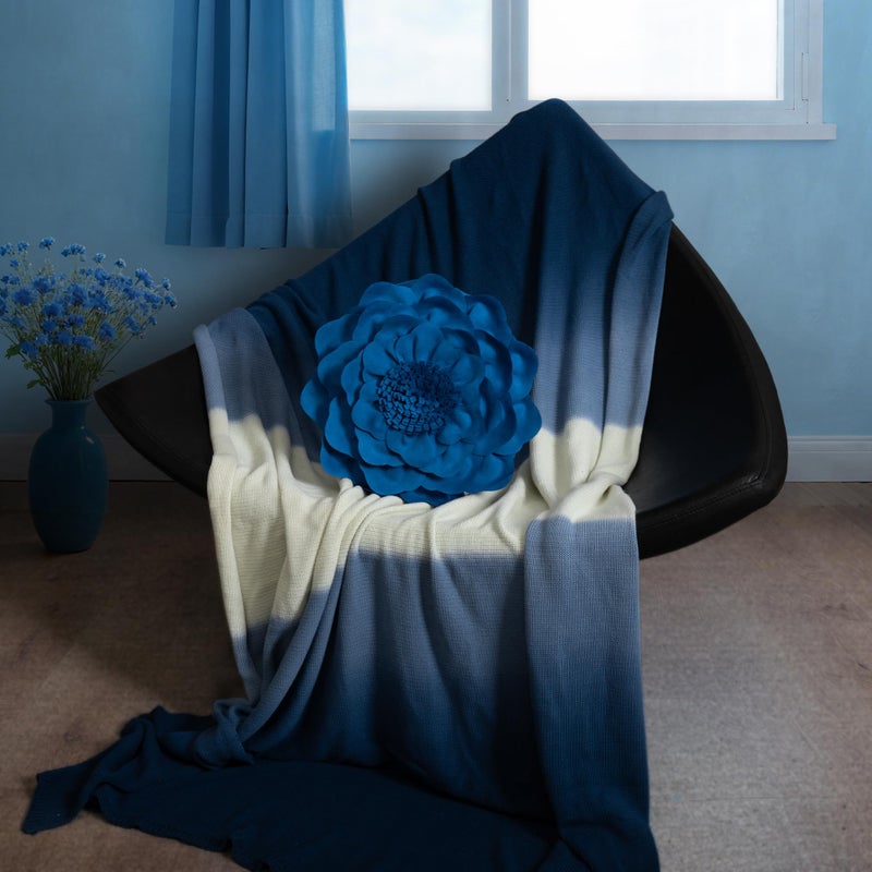 JWH Handmade Flower Throw Pillow Cover Decorative Small Pillow Case Round Cushion Floral Pillowcase for Bedroom Bed Couch Living Room 14 Inch Royal Blue - Image 3